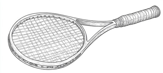 Wall Mural - Vintage Tennis Racquet Outline A Vector Illustration for Coloring and Design Projects.