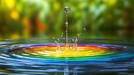 Wall Mural - Colorful water drop splash on rippling surface, vibrant background