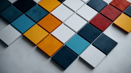 Fototapete - Colorful pantone-inspired grid art installation studio space graphic design minimalist environment top view visual concept