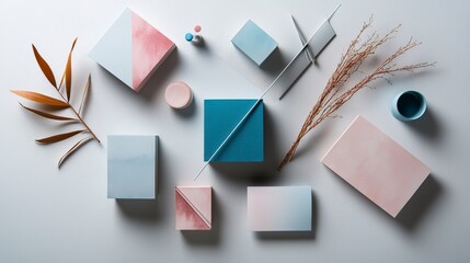Aufkleber - Artistic flat lay of textured paper cutouts in geometric shapes minimalist studio photography creative environment
