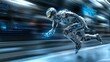 © Mrammon - A sprinting robot in a futuristic environment, emphasizing mechanical speed