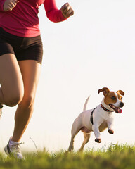 Jack Russell dog running on grass, playful activity outdoors in summer exercise jumping