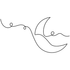 Wall Mural - Moon single line art, continuous one line drawing of  Isolated outline vector icon