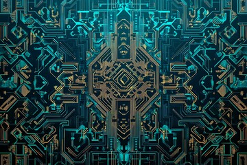 abstract close-up of a glowing blue digital circuit board, showcasing intricate connections and tech