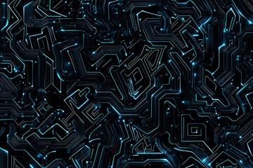 abstract close-up of a glowing blue digital circuit board, showcasing intricate connections and tech