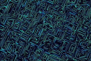 abstract close-up of a glowing blue digital circuit board, showcasing intricate connections and tech