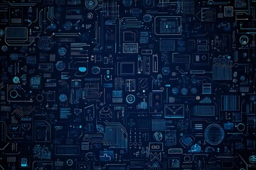 abstract close-up of a glowing blue digital circuit board, showcasing intricate connections and tech
