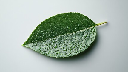 Fresh green leaf with water droplets showcasing details of ecology and natural beauty