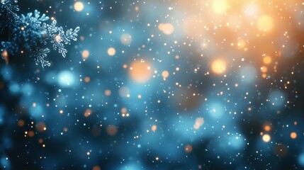 Wall Mural - pastel light blue and white, soft-focus bokeh background with sparkling snowflakes, whimsical and dreamy, digital art style,