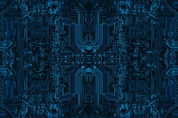 abstract close-up of a glowing blue digital circuit board, showcasing intricate connections and tech