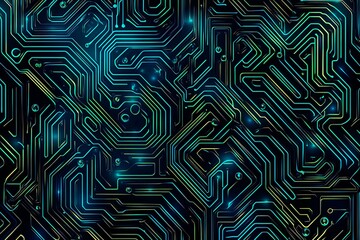 abstract close-up of a glowing blue digital circuit board, showcasing intricate connections and tech