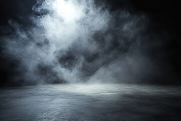 Wall Mural - dark smoky studio background with spotlight.