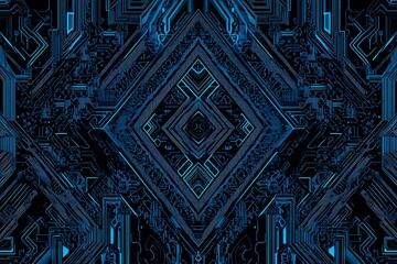 abstract close-up of a glowing blue digital circuit board, showcasing intricate connections and tech
