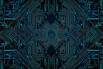 abstract close-up of a glowing blue digital circuit board, showcasing intricate connections and tech