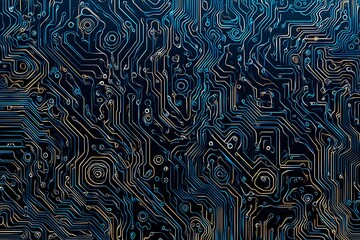 abstract close-up of a glowing blue digital circuit board, showcasing intricate connections and tech