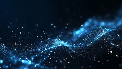 Wall Mural - Abstract blue digital wave particles background. (1)