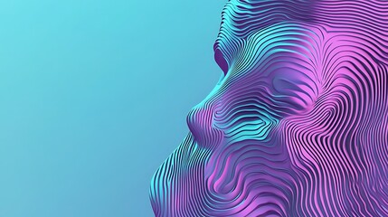 Wall Mural - abstract sculptural face in vibrant hues of purple and aqua