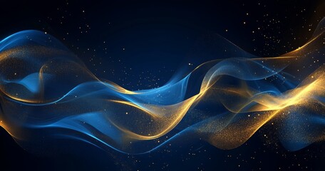 Wall Mural - Blue gold waves flow dark space; design backdrop