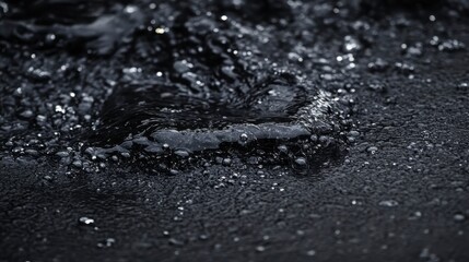 Poster - Close up shot of dark water with small bubbles and droplets, creating a textured surface. The overall tone is dark and moody, with subtle highlights