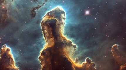 Poster - Breathtaking cosmic panorama showcasing a vibrant cluster of glowing nebulae interstellar gas formations