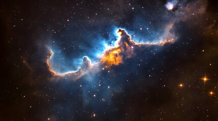 Poster - Breathtaking image of a cosmic nebula explosion in a vibrant blue and orange color palette set against the backdrop of a starry night sky