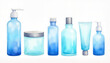 Colorful travel-sized toiletry bottles on white background, convenience