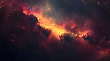 Poster - Breathtaking image of a massive fiery cosmic explosion with vibrant flames sparks and glowing embers erupting in the depths of a surreal otherworldly space landscape