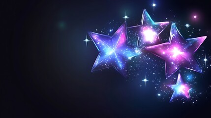 Wall Mural - glowing neon stars shine brightly in the night sky