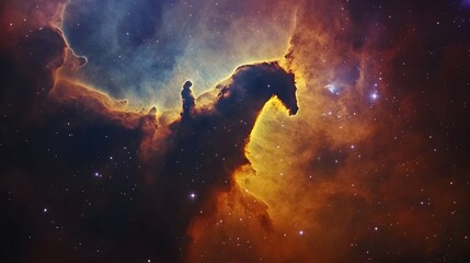 Fototapete - Captivating Cosmic Masterpiece Vibrant Nebula in Galaxy showcases the raw power and mesmerizing beauty of the universe with swirling clouds of plasma energetic explosions