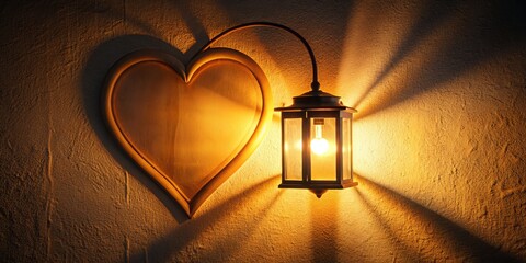 Wall Mural - Warm Light from Lantern Illuminating Heart Shaped Wall Decoration