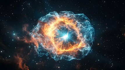 Aufkleber - Dramatic cosmic explosion in a swirling galactic nebula showcasing a vibrant and fiery celestial phenomenon in the depths of deep space