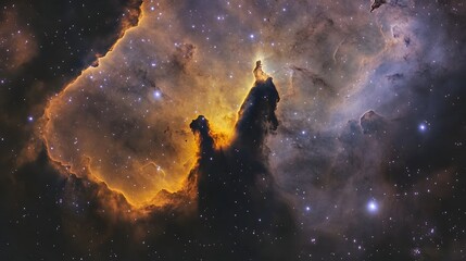 Poster - Majestic and cosmic cloud formation glowing in vibrant hues of a colorful nebula against the backdrop of a mysterious and captivating deep space landscape