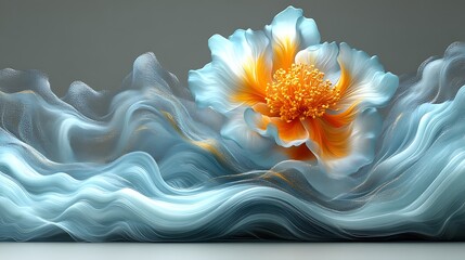 Wall Mural - Serene Blue Flower on Abstract Wavy Background