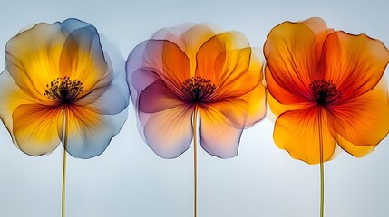 Wall Mural - Three Translucent Flowers Displaying Warm Hues