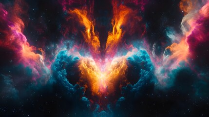 Poster - Mesmerizing Cosmic Explosion of Vibrant Galactic Energies Bursting with Luminous Celestial Radiance  Captivating abstract space showcasing a dynamic and powerful display of colorful fiery