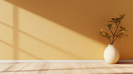 Sticker - Minimalist Interior Space with Yellow Wall and Potted Plant