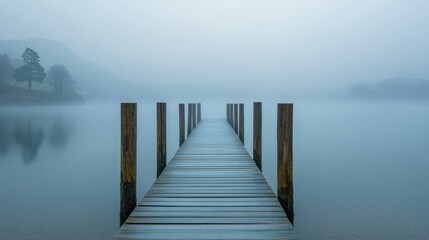  misty lake pier tranquility