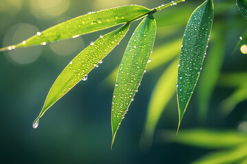 Wall Mural - water drops on a leaf