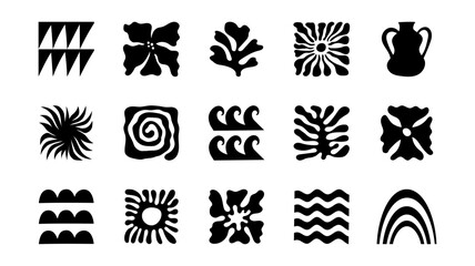 Poster - Vector modern art print elements in simple floral wavy and groovy naive style, ocean and vacation theme,  flowers and plants, floral botanic hand drawn design templates, modern art prints