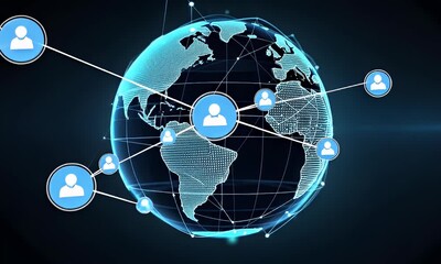 Global network connection, digital world, data flow, communication, background, technology, website