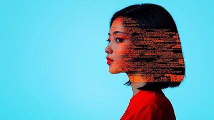 Woman with digital programming overlay portrait