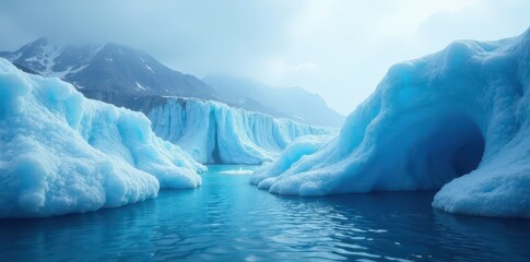 Wall Mural - deep blue glacial ice, abstract wave formations, serene, cold, dynamic