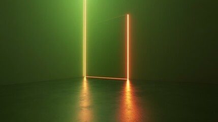 Wall Mural - green room with orange and green neon lights