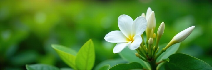 Wall Mural - Sampaguita jasmine flowers growing in a garden, plant growth, leaves, blossoms