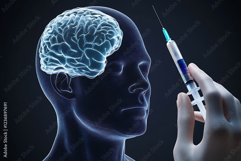 Detailed 3D image of a hand with a virtual needle injecting ...