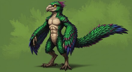 Naklejka na meble Green Feathered Raptor Fantasy Creature Art