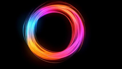 Wall Mural - colorful neon circle frame with vibrant gradient on black background for modern design and creative 