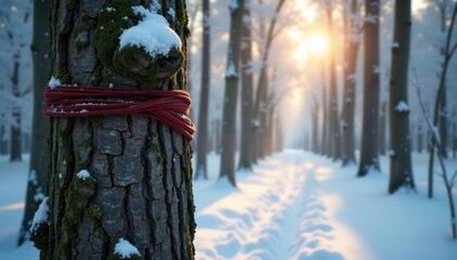 Wall Mural - Winter's chill wraps around a beech tree branch, wrapped, forest