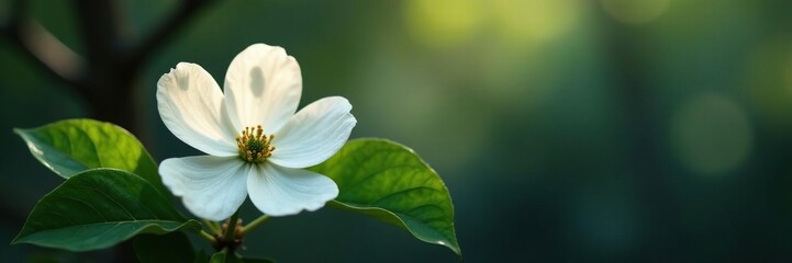 Wall Mural - White dogwood blossoms in soft focus with a dark background, dogwood, light