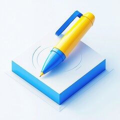 Wall Mural - 3D icon of a pen tool, simple design, in blue and yellow colors on a white background